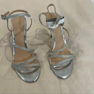 Badgley Mischka Glittering Silver Strappy Heels
